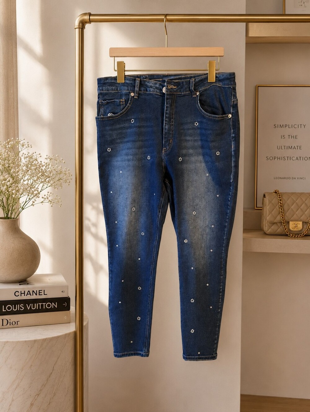 Copper Flash High-Rise Dark Blue Rhinestone-Embellished Skinny Jeans Size 16